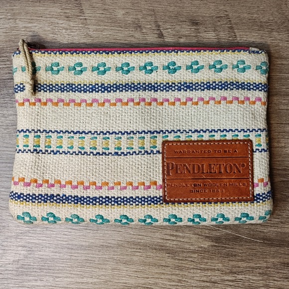 Pendleton Paloma Stripe Southwestern Woven Canvas Zipper Pouch Bag Cream - Picture 1 of 13